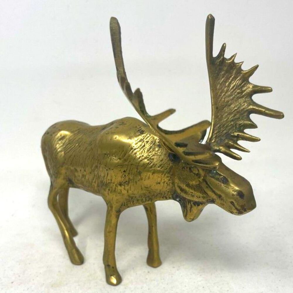 Vintage Brass Moose Animal Decorative Figurine Sculpture Cabin Decor Made Korea